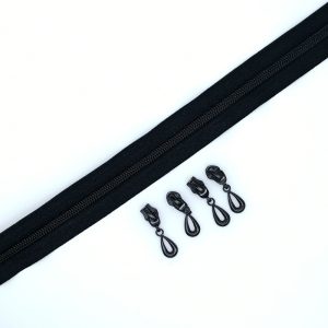 #5 YKK Zipper – Black + 4 Raindrop pulls