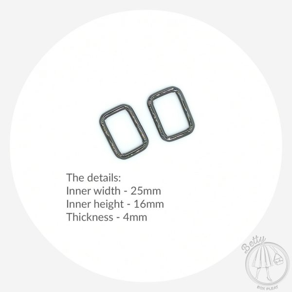 25mm (1in) Rectangle Ring – Gunmetal – 10 Pack