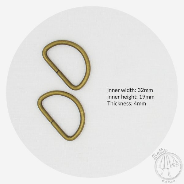 32mm (1 1/4in) D Ring – Antique Brass – 10 Pack