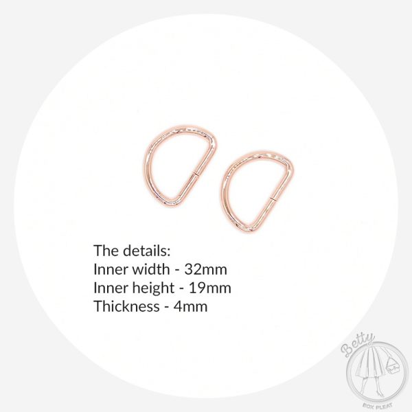 32mm (1 1/4in) D Ring – Rose Gold – 10 Pack