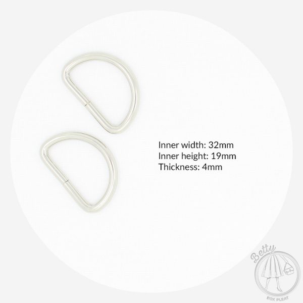 32mm (1 1/4in) D Ring – Silver – 2 Pack