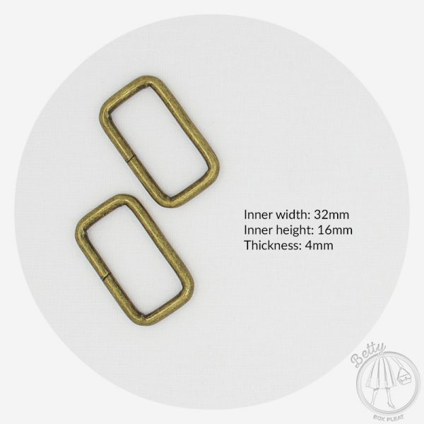32mm (1 1/4in) Rectangle Ring – Antique Brass – 2 Pack