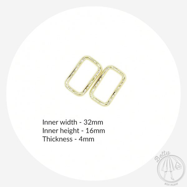 32mm (1 1/4in) Rectangle Ring – Gold – 2 Pack