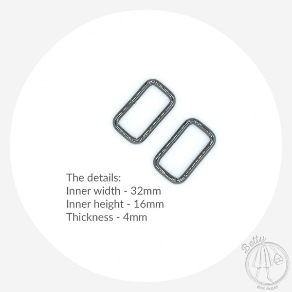 32mm (1 1/4in) Rectangle Ring – Gunmetal – 10 Pack