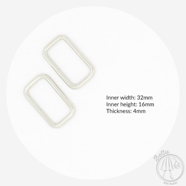 32mm (1 1/4in) Rectangle Ring – Silver – 2 Pack