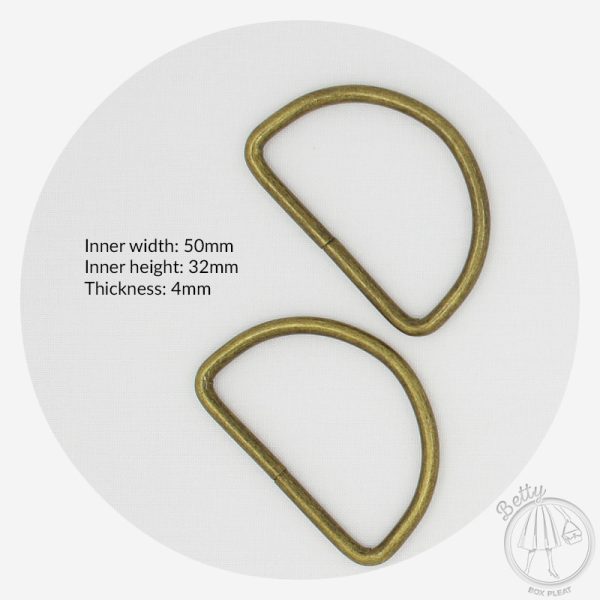 50mm (2in) D Ring – Antique Brass – 2 Pack