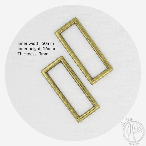 50mm (2in) Alloy Rectangle Ring – Antique Brass – 2 Pack