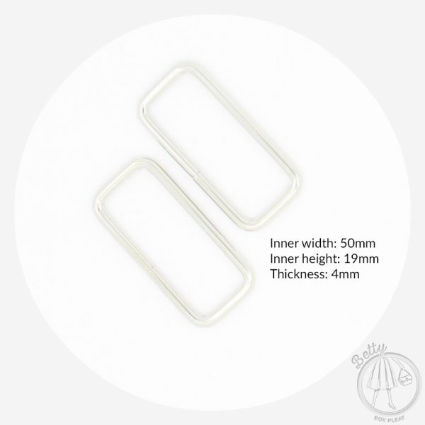 50mm (2in) Rectangle Ring – Silver – 2 Pack