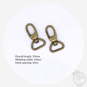 16mm (5/8in) Swivel Snap Hook – Antique Brass – 2 Pack