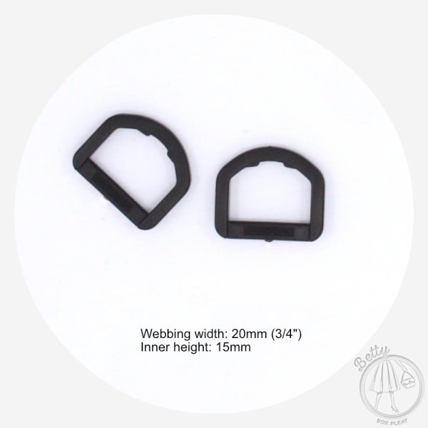 20mm (3/4in) Plastic D ring – Black – 2 Pack