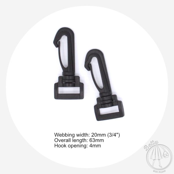 20mm (3/4in) Plastic Swivel Hook – Black – 10 Pack