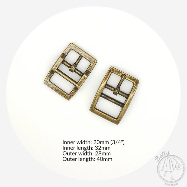 20mm (3/4in) Double Middle Bar Buckle – Antique Brass – 2 Pack