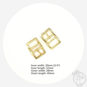 20mm (3/4in) Double Middle Bar Buckle – Gold – 4 Pack
