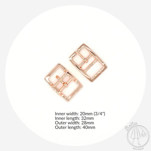 20mm (3/4in) Double Middle Bar Buckle – Rose Gold – 2 Pack