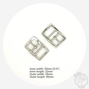 20mm (3/4in) Double Middle Bar Buckle – Silver – 4 Pack