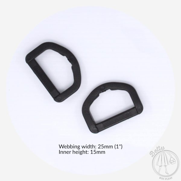 25mm (1in) Plastic D Ring – Black – 2 Pack
