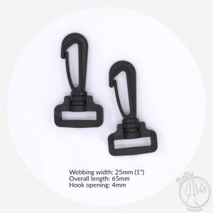 25mm (1in) Plastic Swivel Hook – Black – 2 Pack