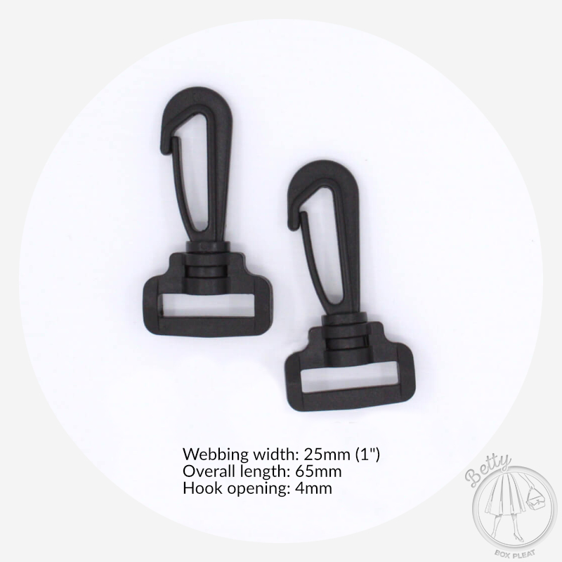 25mm (1in) Plastic Swivel Hook - Black - 2 Pack