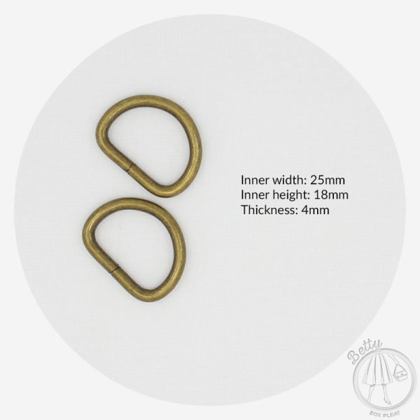25mm (1in) D Ring – Antique Brass – 2 Pack