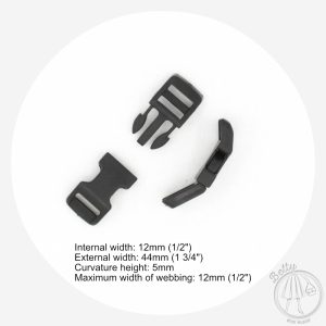 12mm (1/2in) CURVED Plastic Side Release Clips – Black – 2 Pack
