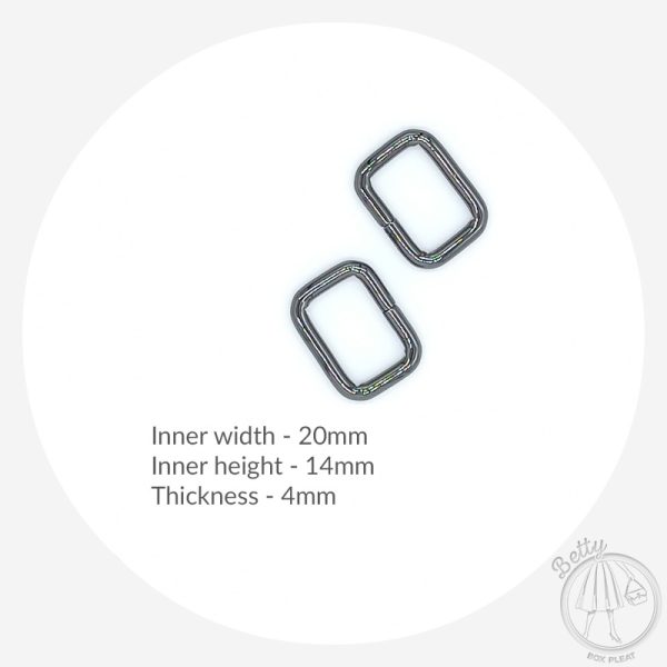 20mm (3/4in) Rectangle Ring – Gunmetal – 10 Pack