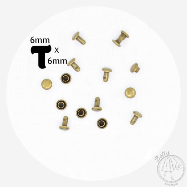 6mm x 6mm Rivets – Antique Brass – 20 Pack