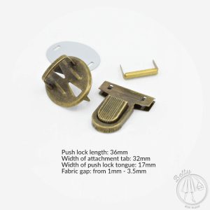Push Lock – Tab Back – Antique Brass – 1 Pack