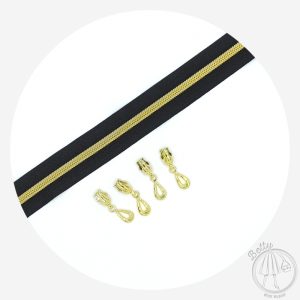 #5 Metal Look Zipper – Gold + 4 Pulls