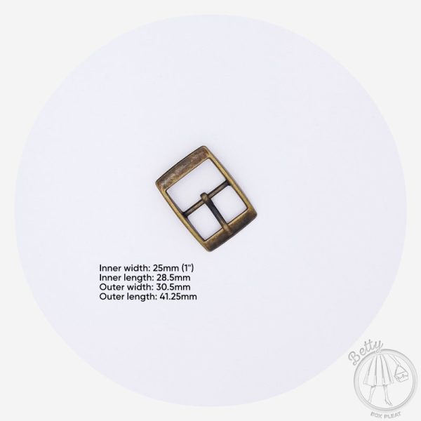 25mm (1in) Single Middle Bar Buckle – Antique Brass