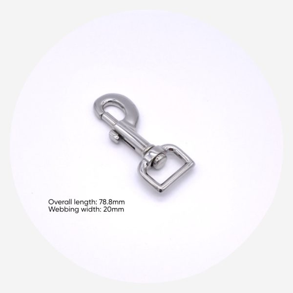 20mm (3/4in) Swivel Dog Clip – Silver – 10 pack